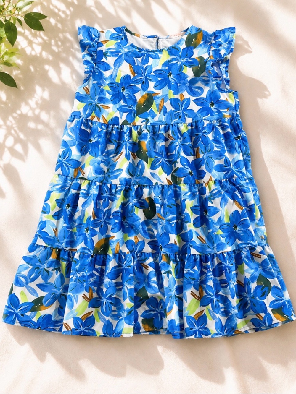 Blue Floral Tiered Midi Dress for Women